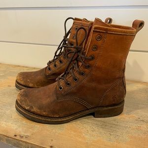 (Like New) Frye Veronica Distressed Leather Combat Boots
